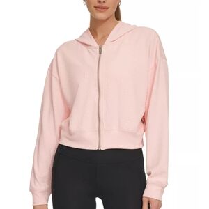 DKNY Sport Pink Zip-Up Cropped Short Hoodie